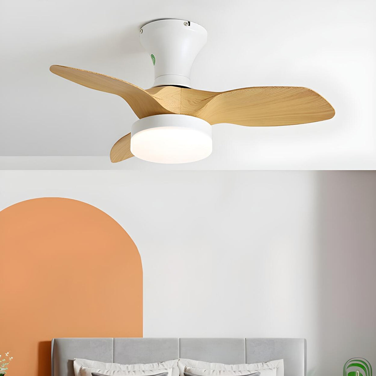 Modern 3 Blade Wood Flush Mount Ceiling Fan with Light Image - 1