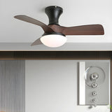 Modern 3 Blade Wood Flush Mount Ceiling Fan with Light Image - 10