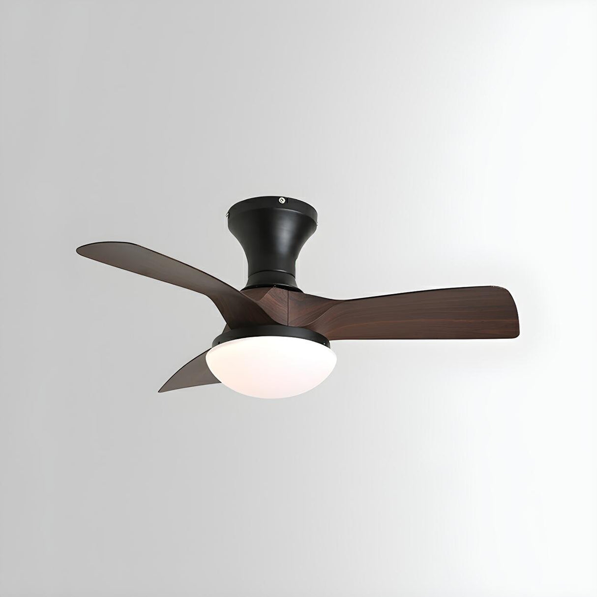 Modern 3 Blade Wood Flush Mount Ceiling Fan with Light Image - 11