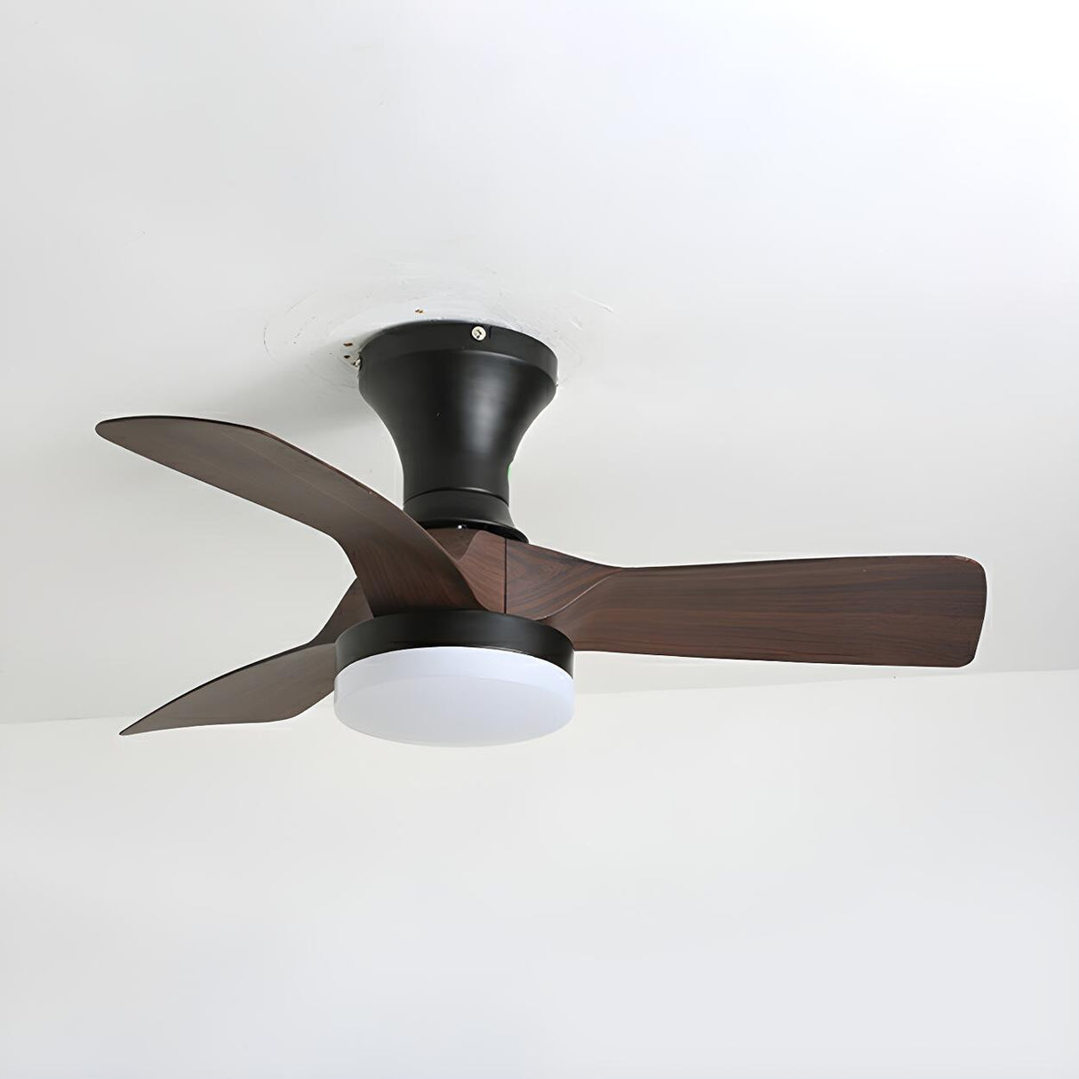 Modern 3 Blade Wood Flush Mount Ceiling Fan with Light Image - 14