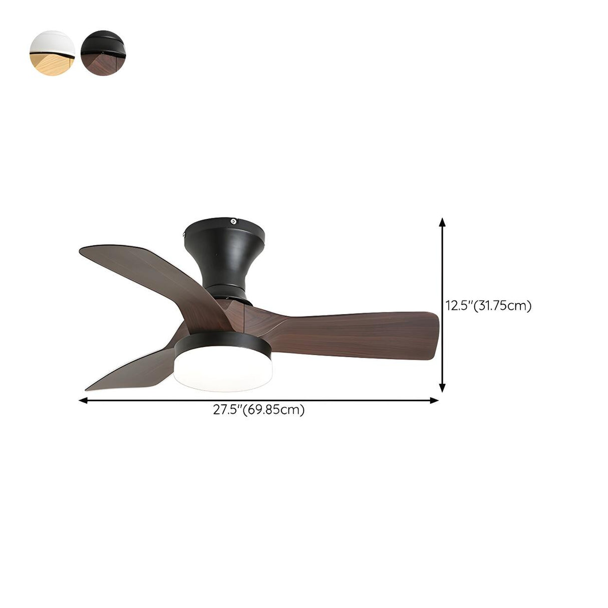 Modern 3 Blade Wood Flush Mount Ceiling Fan with Light Image - 20