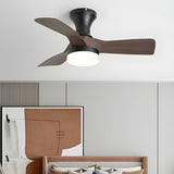 Modern 3 Blade Wood Flush Mount Ceiling Fan with Light Image - 3