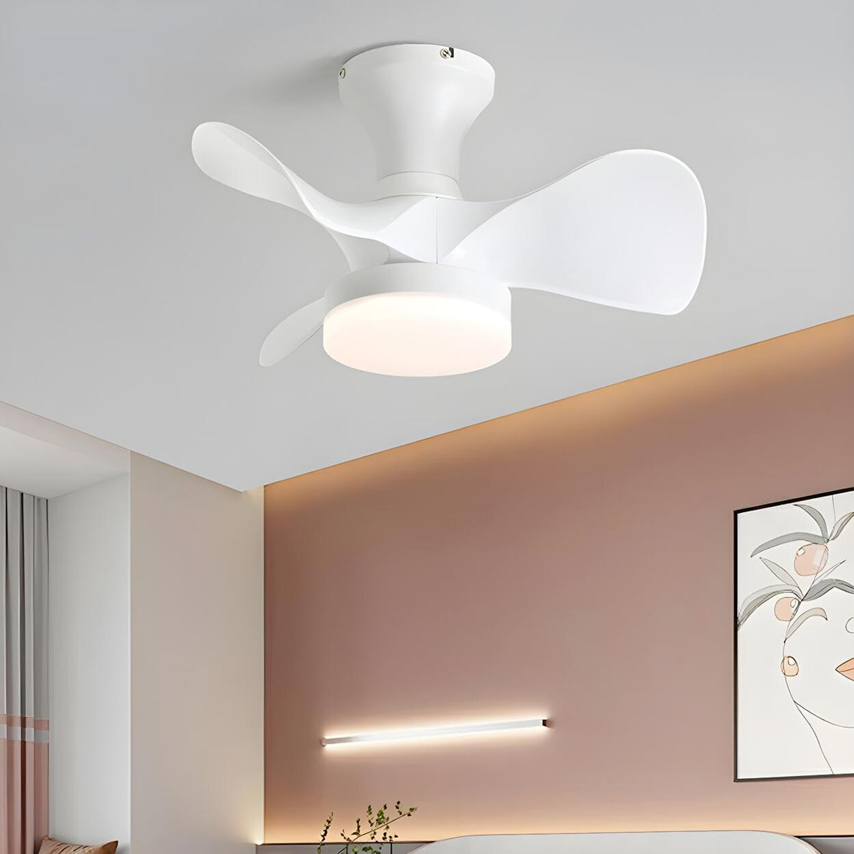 Modern 3 Blade Wood Flush Mount Ceiling Fan with Light Image - 5