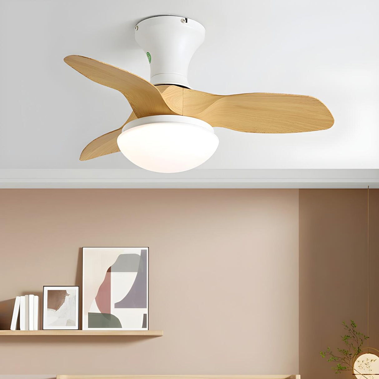 Modern 3 Blade Wood Flush Mount Ceiling Fan with Light Image - 8