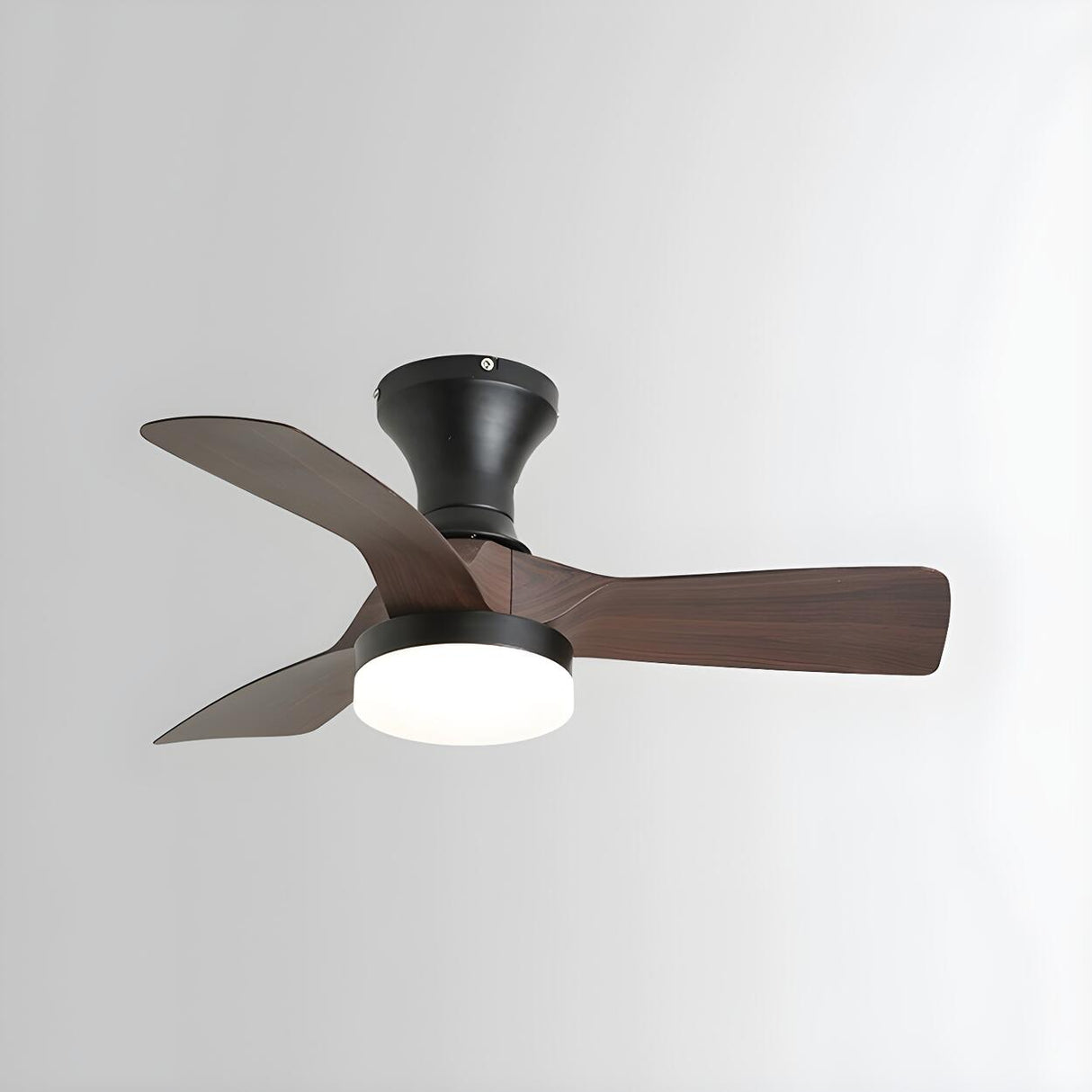 Modern 3 Blade Wood Flush Mount Ceiling Fan with Light Image - 9