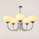 Modern 3-Light Brass Chandelier White Glass Globes Image - 10