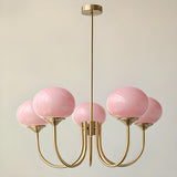 Modern 3-Light Brass Chandelier White Glass Globes Image - 11