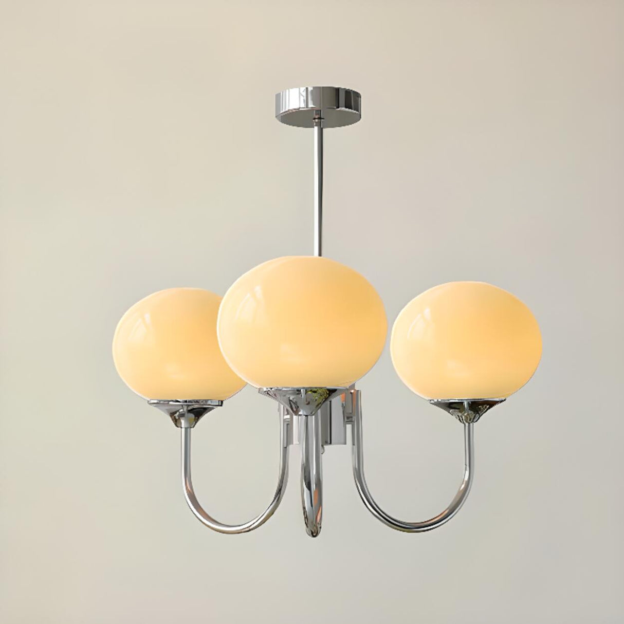 Modern 3-Light Brass Chandelier White Glass Globes Image - 16