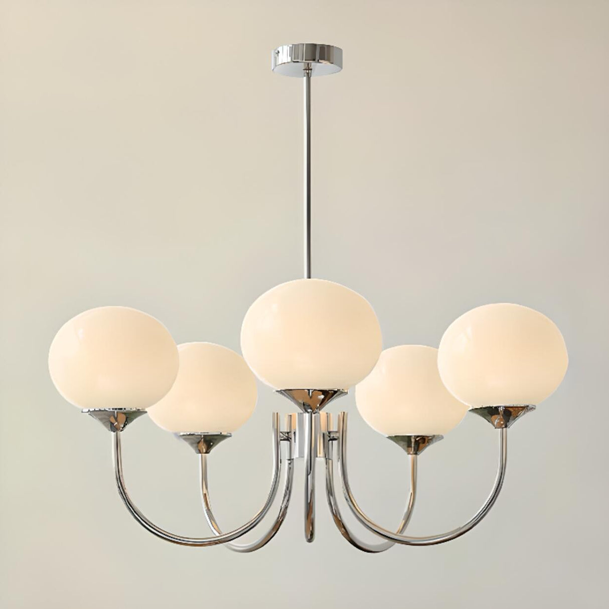 Modern 3-Light Brass Chandelier White Glass Globes Image - 18