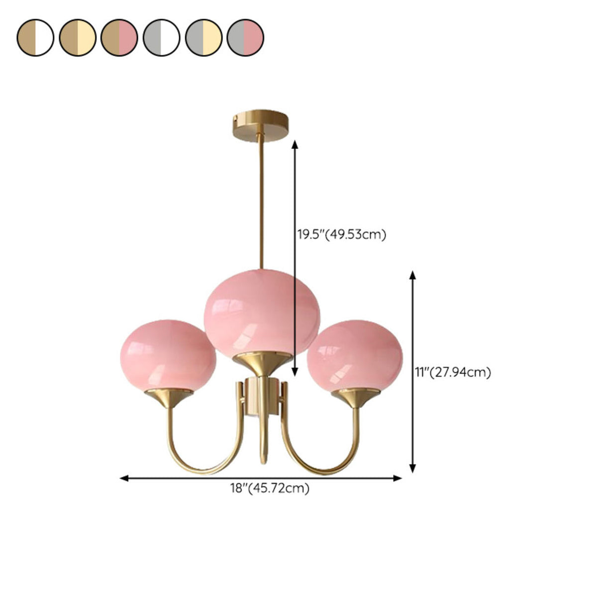 Modern 3-Light Brass Chandelier White Glass Globes 