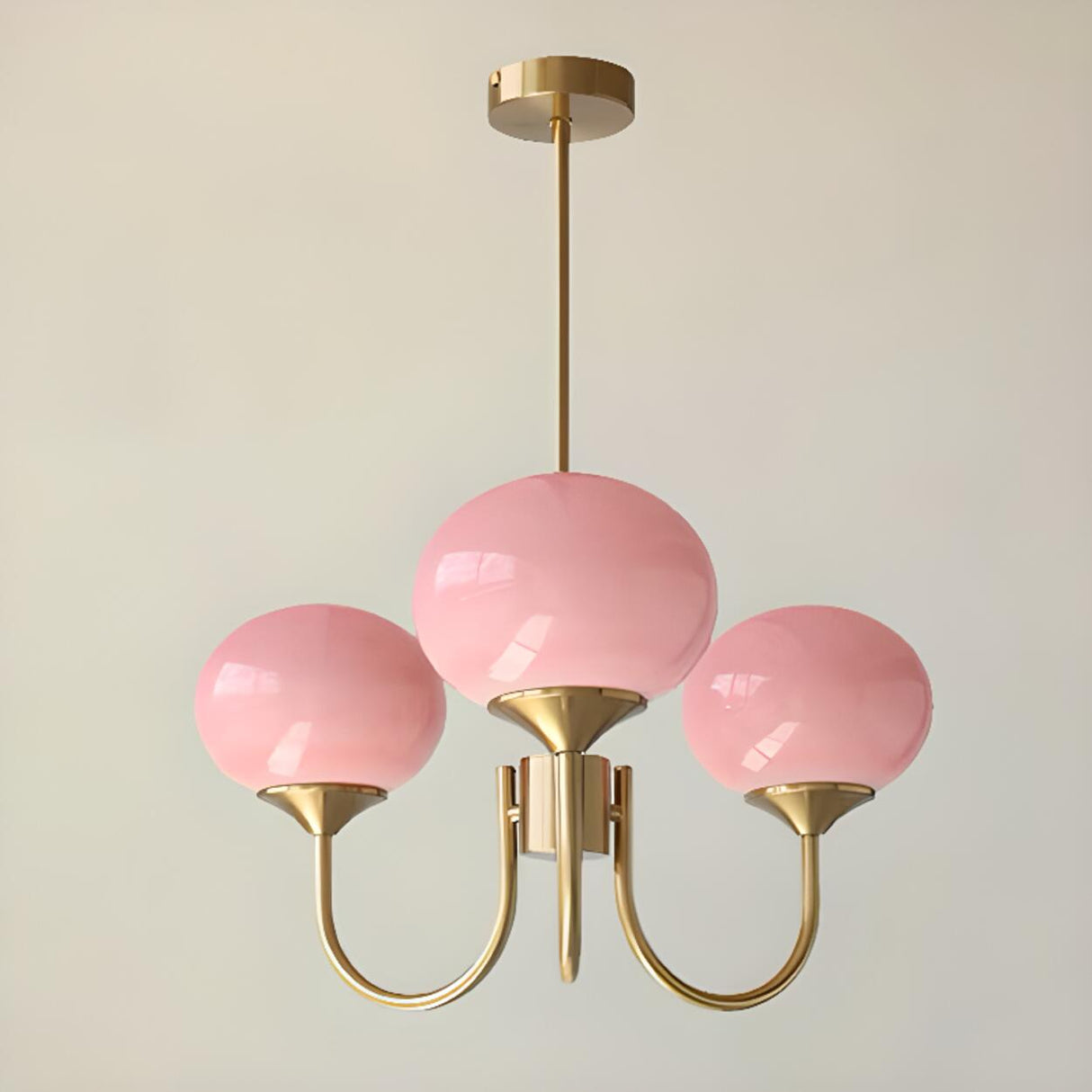 Modern 3-Light Brass Chandelier White Glass Globes Image - 6