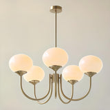 Modern 3-Light Brass Chandelier White Glass Globes Image - 7