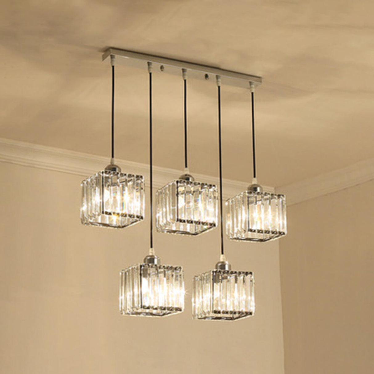 Modern 3-Light Crystal Gold Cube Island Ceiling Light Image - 10