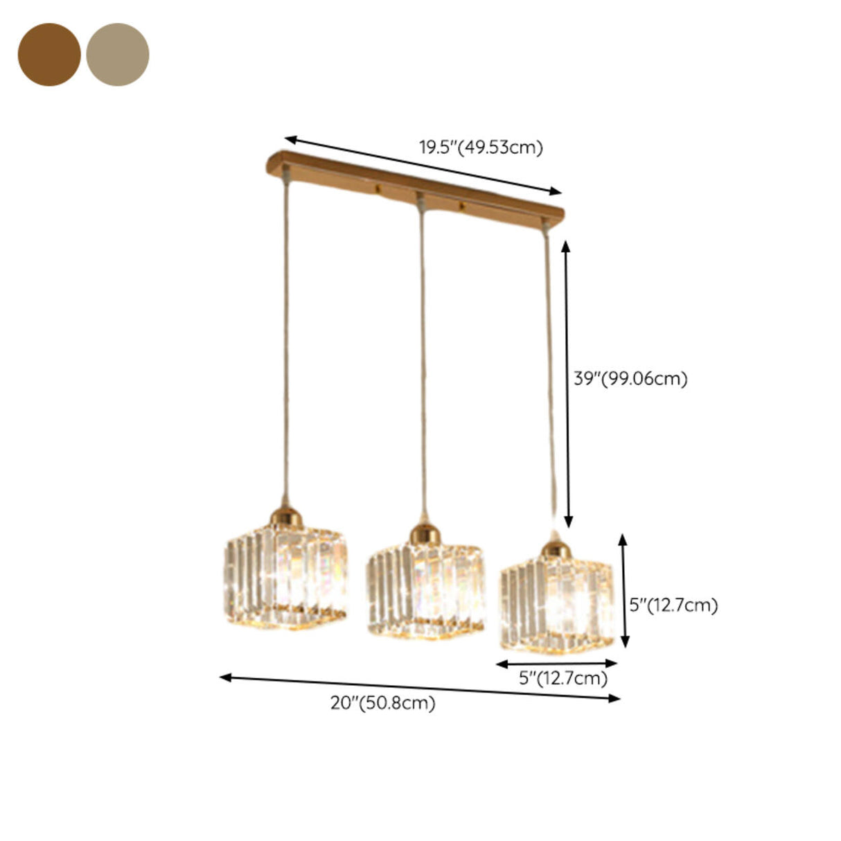 Modern 3-Light Crystal Gold Cube Island Ceiling Light 