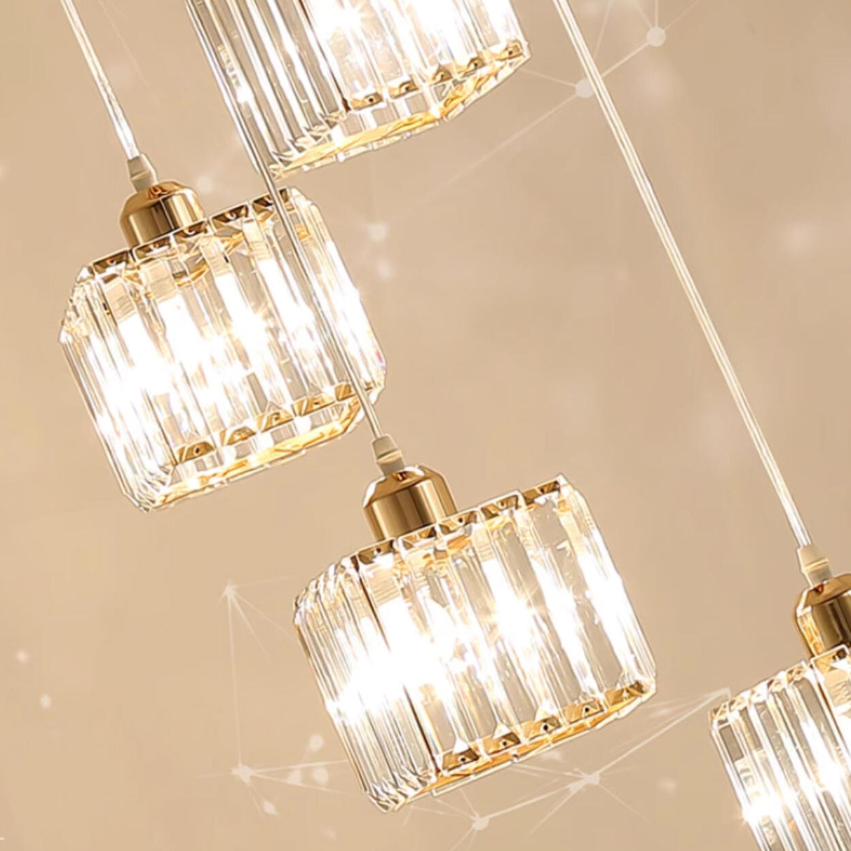 Modern 3-Light Crystal Gold Cube Island Ceiling Light Image - 4