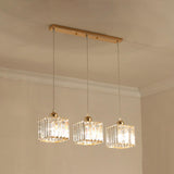 Modern 3-Light Crystal Gold Cube Island Ceiling Light Image - 5