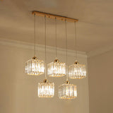 Modern 3-Light Crystal Gold Cube Island Ceiling Light Image - 6