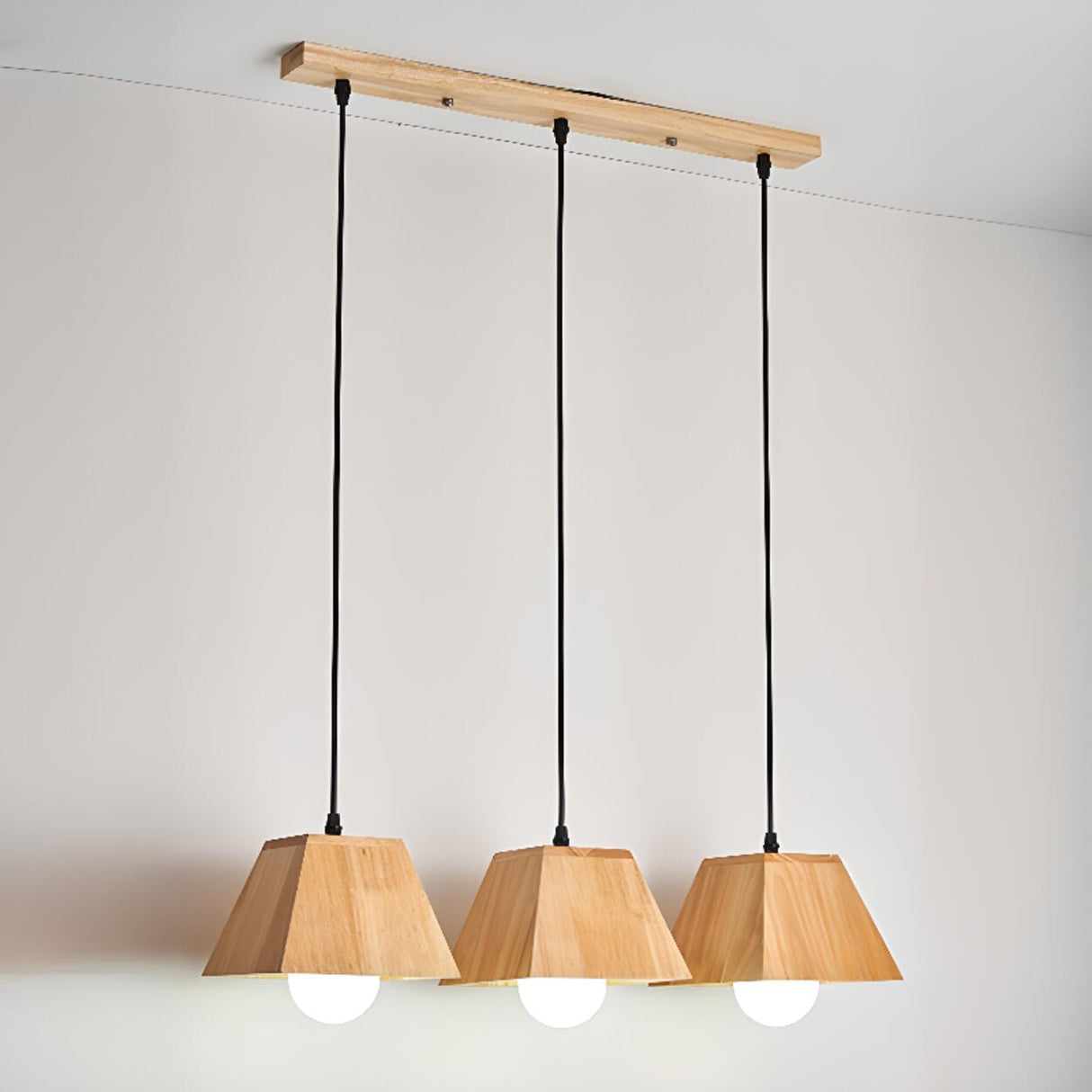 Modern 3-Light Geometric Wooden Island Pendant Lights Image - 2