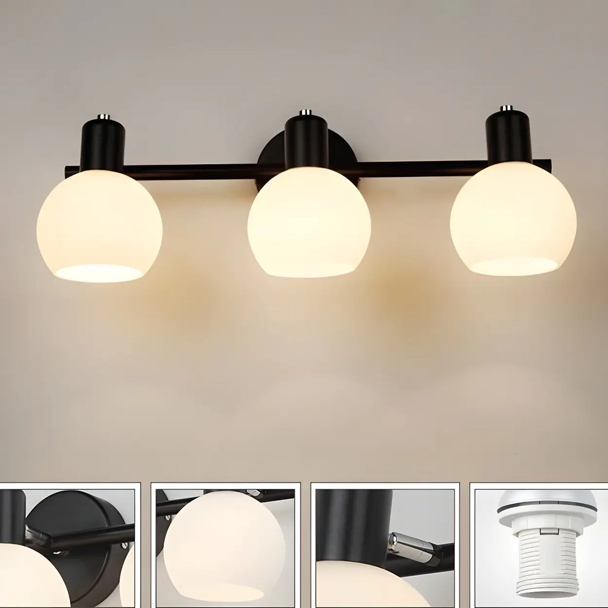 Modern 3-Light Glass Globe Black Vanity Light Fixture Image - 6