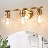 Modern 3-Light Globe Clear Glass Gold Vanity Light Image - 1