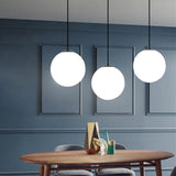 Modern 3 Light Globe White Glass Dining Room Pendant Light Image - 3