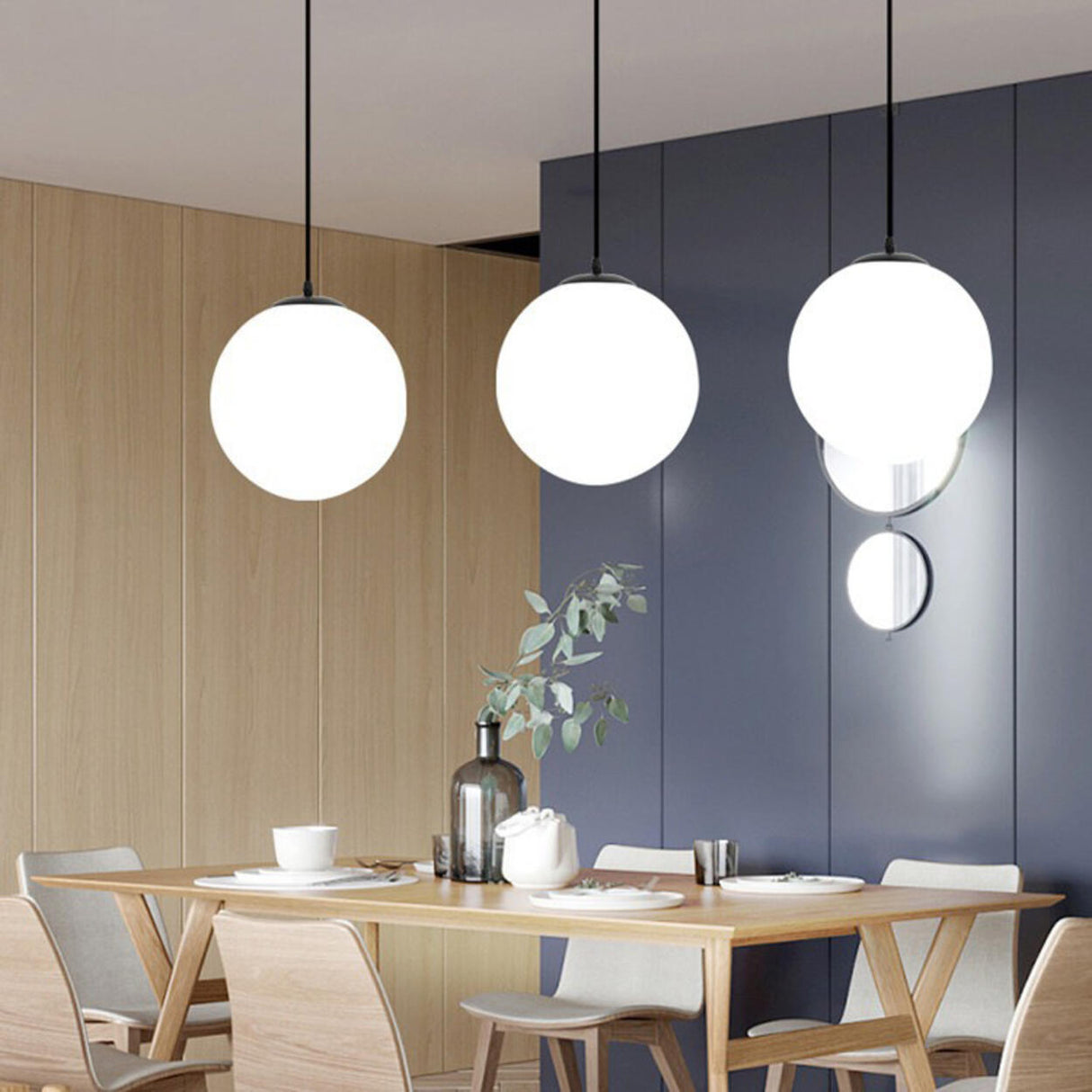 Modern 3 Light Globe White Glass Dining Room Pendant Light Image - 4