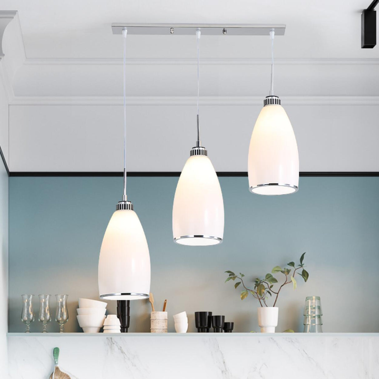 Modern 3-Light Sliver Geometric Island Pendant Light Image - 1