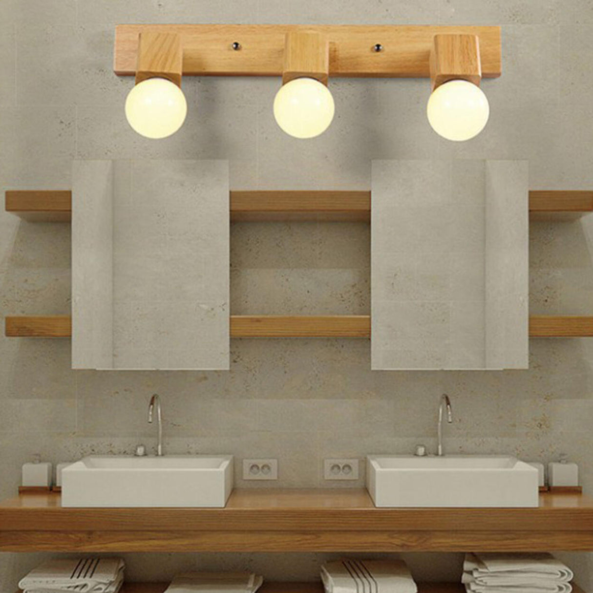 Modern 3-Light Wood Square Bathroom Vanity Light  Image - 1