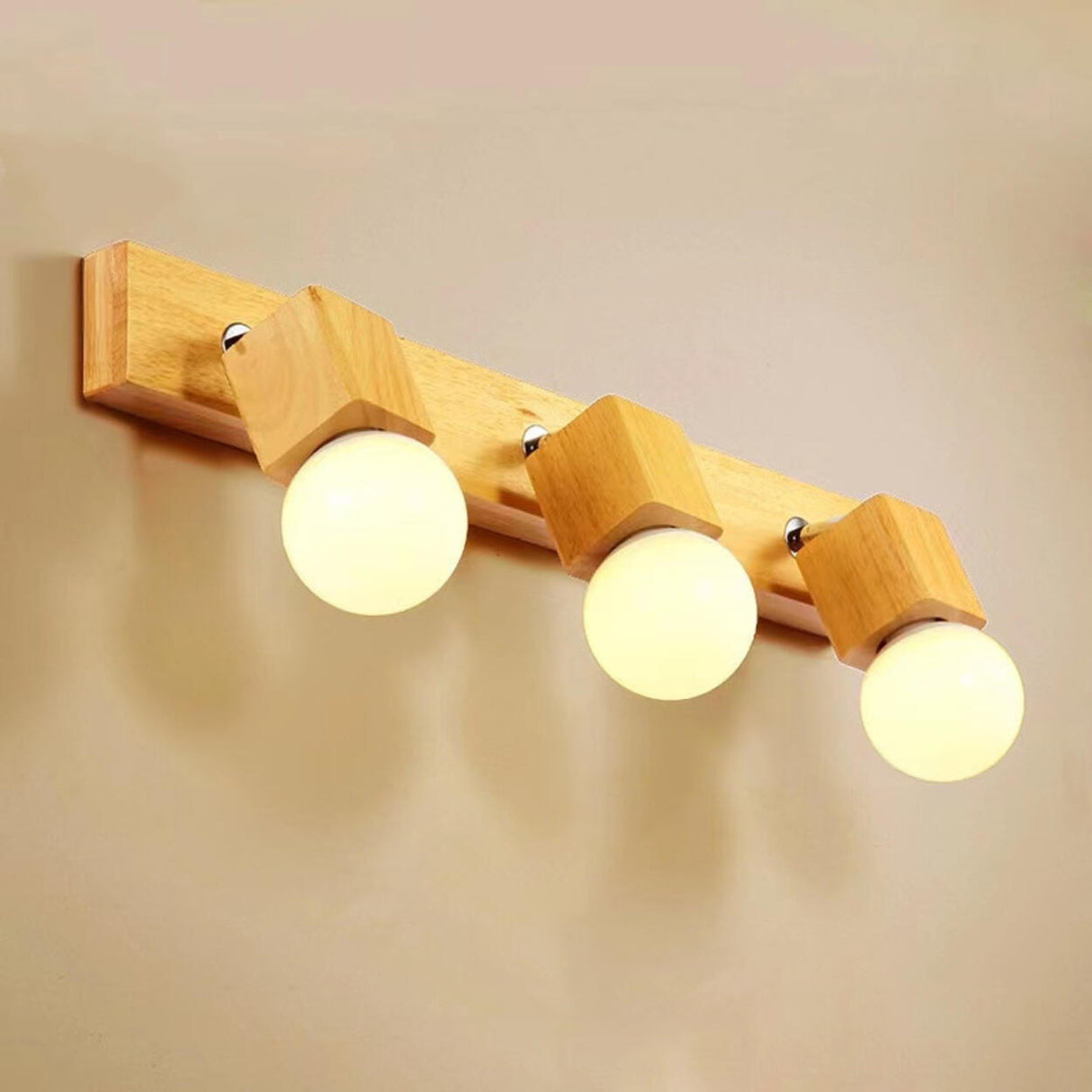 Modern 3-Light Wood Square Bathroom Vanity Light  Image - 8