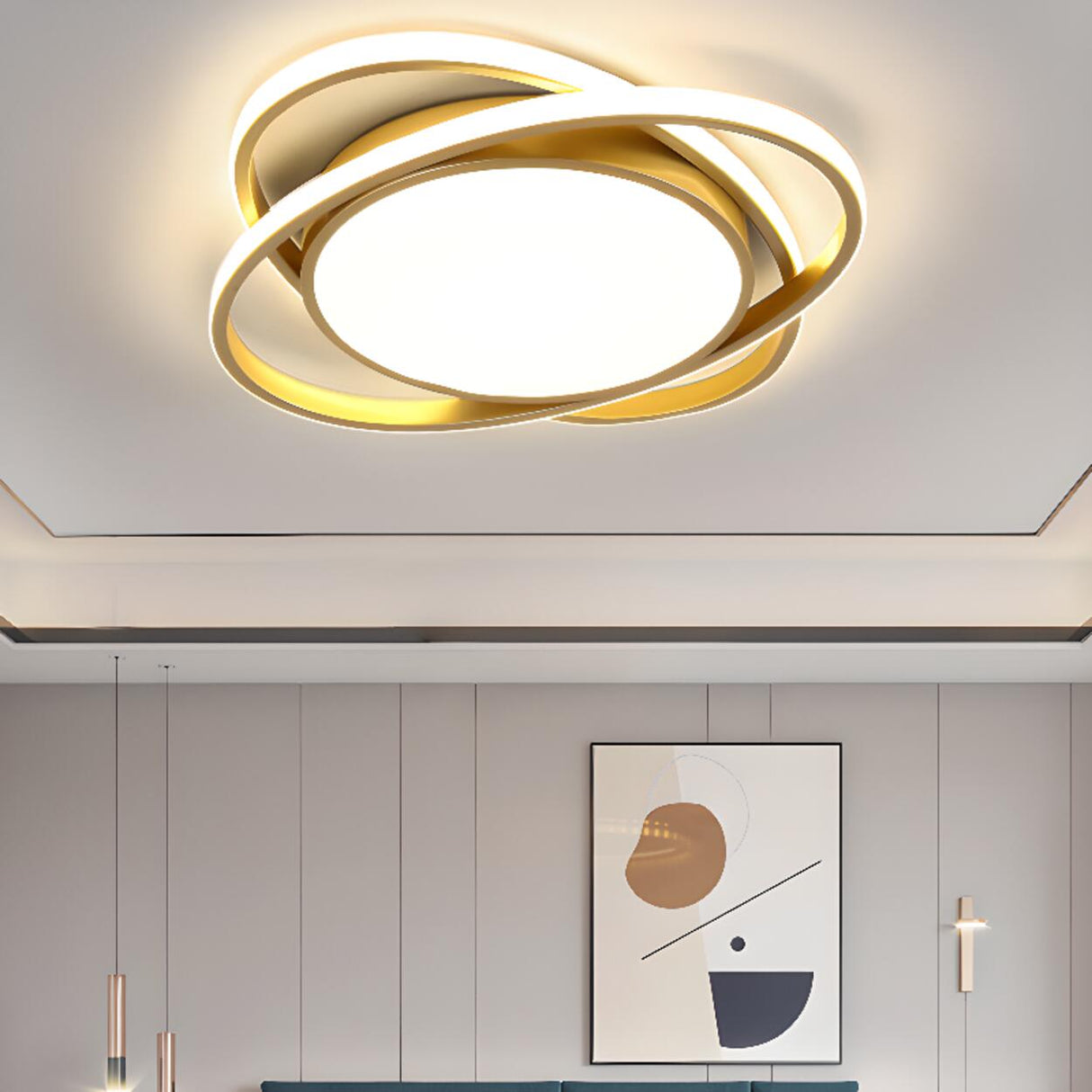 Modern 3 Lights Gold Metal Circle LED Flush Mount Light Image - 1