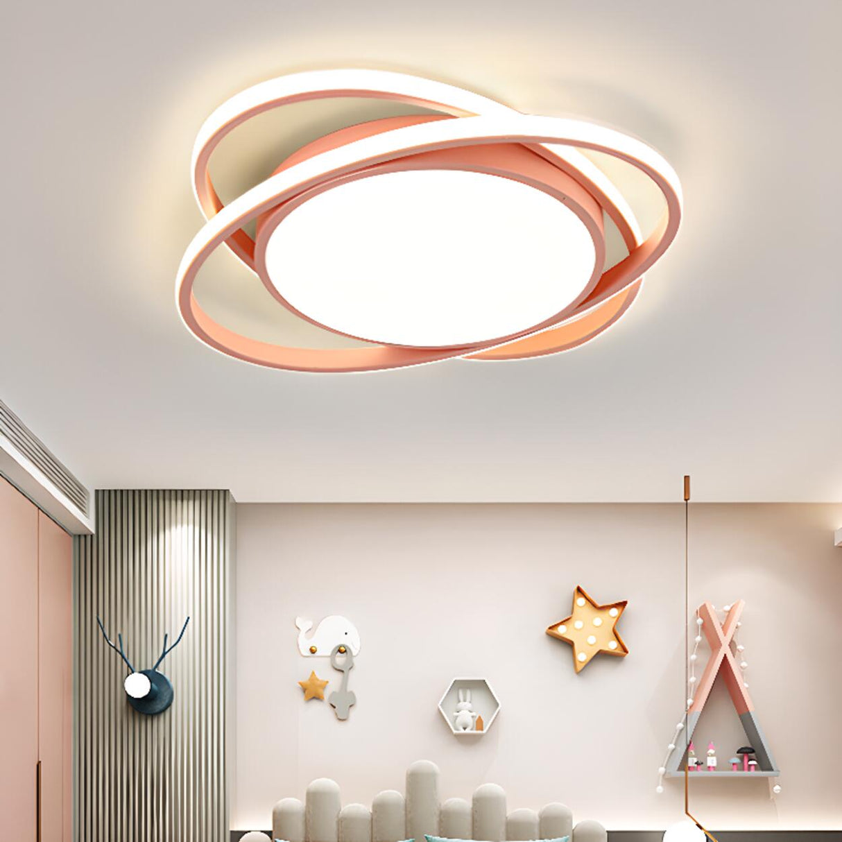 Modern 3 Lights Gold Metal Circle LED Flush Mount Light Image - 7