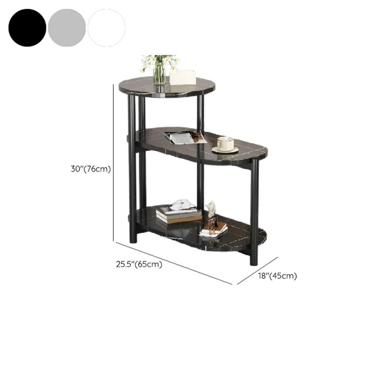 Modern 3 Tiers Elliptical Wood Iron Base Chairside Table 