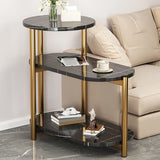 Modern 3 Tiers Elliptical Wood Iron Base Chairside Table Image - 9