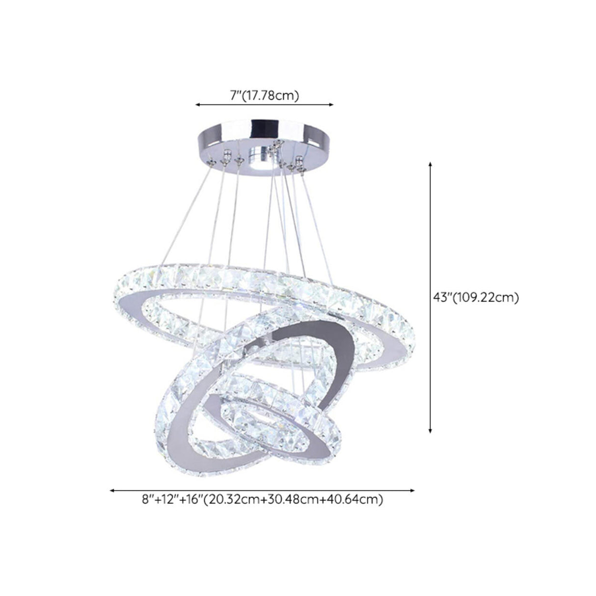 Modern 3 Tiers Rings Clear Crystal Pendant Light Chandelier 