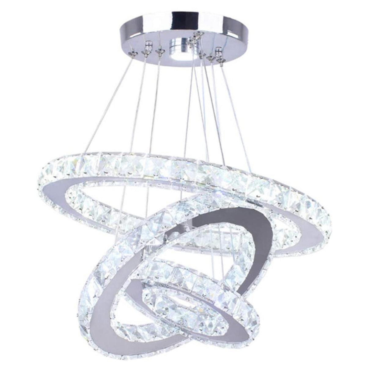 Modern 3 Tiers Rings Clear Crystal Pendant Light Chandelier Image - 5