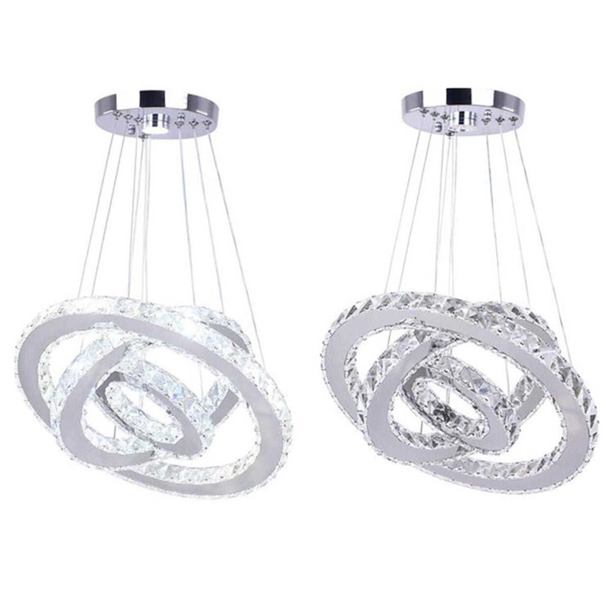 Modern 3 Tiers Rings Clear Crystal Pendant Light Chandelier Image - 6