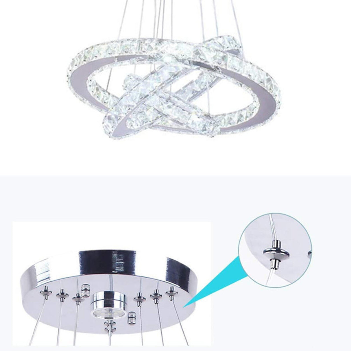 Modern 3 Tiers Rings Clear Crystal Pendant Light Chandelier Image - 7