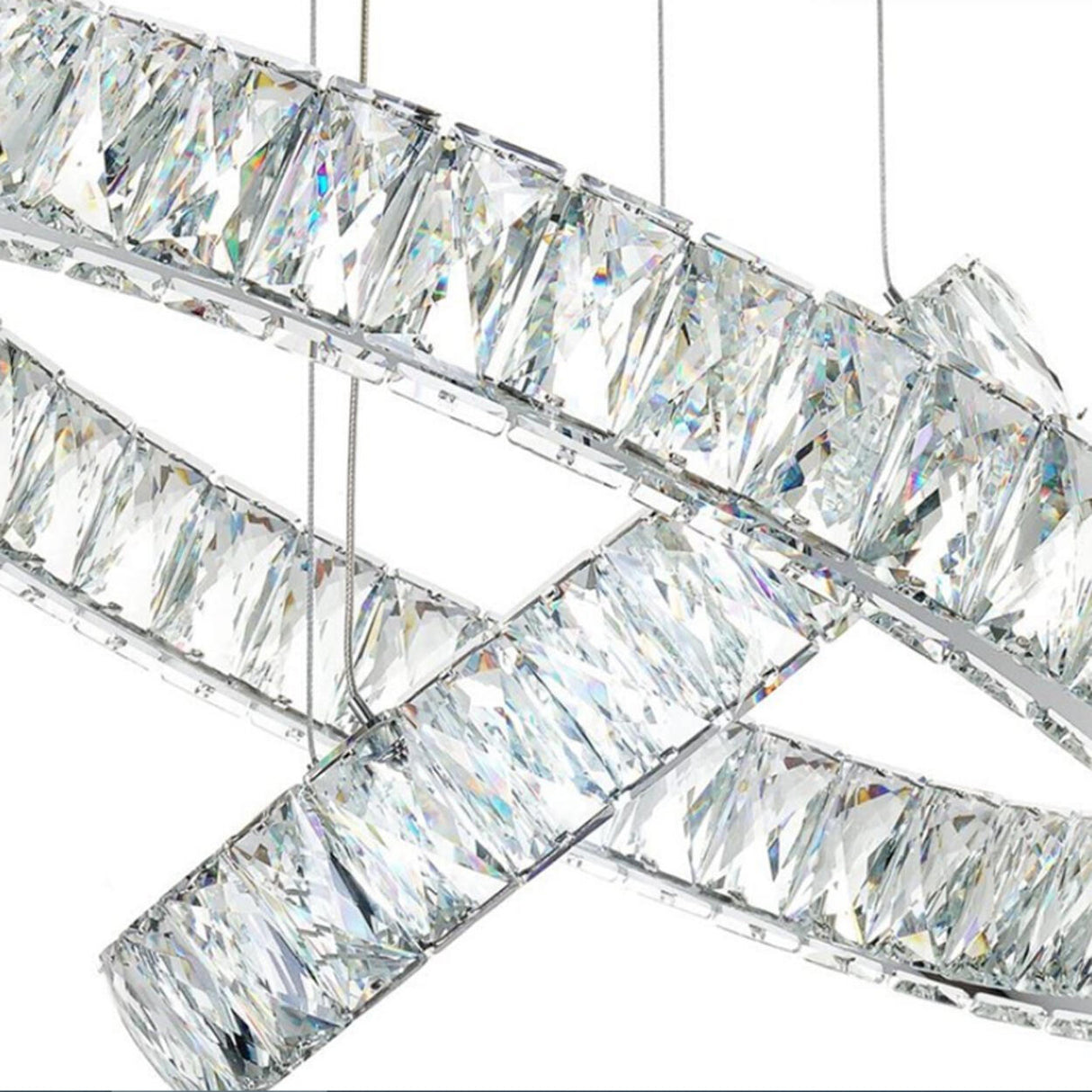 Modern 3 Tiers Rings Clear Crystal Pendant Light Chandelier Image - 8