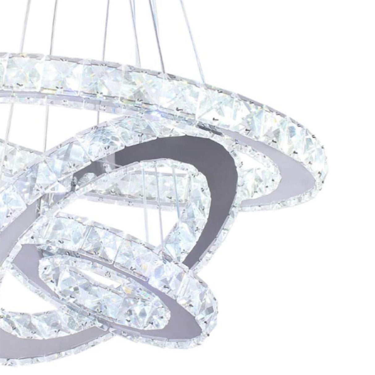 Modern 3 Tiers Rings Clear Crystal Pendant Light Chandelier Image - 9