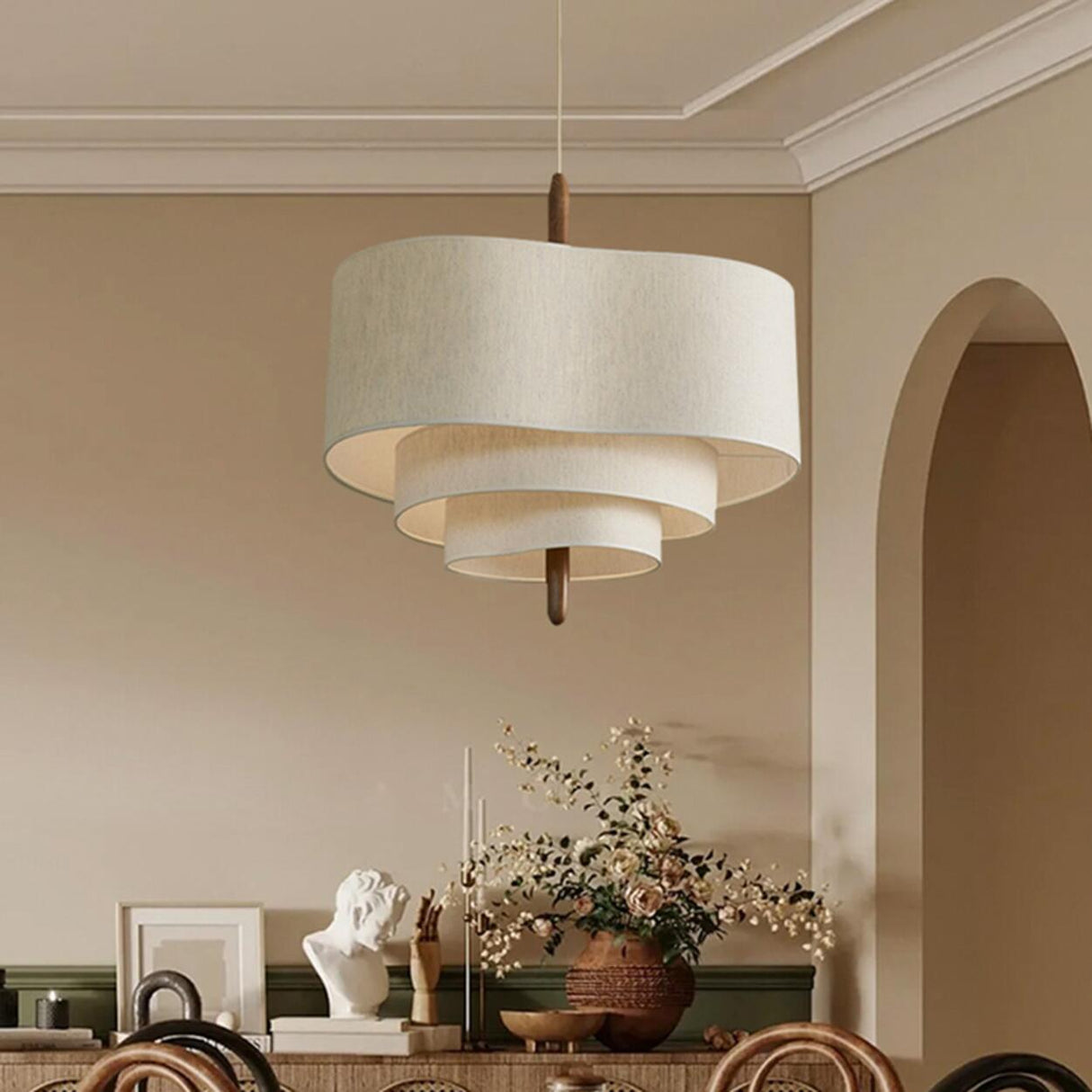 Modern 3 Tiers White Textile Round Chandelier  Image - 2