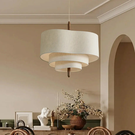 Modern 3 Tiers White Textile Round Chandelier  Image - 2