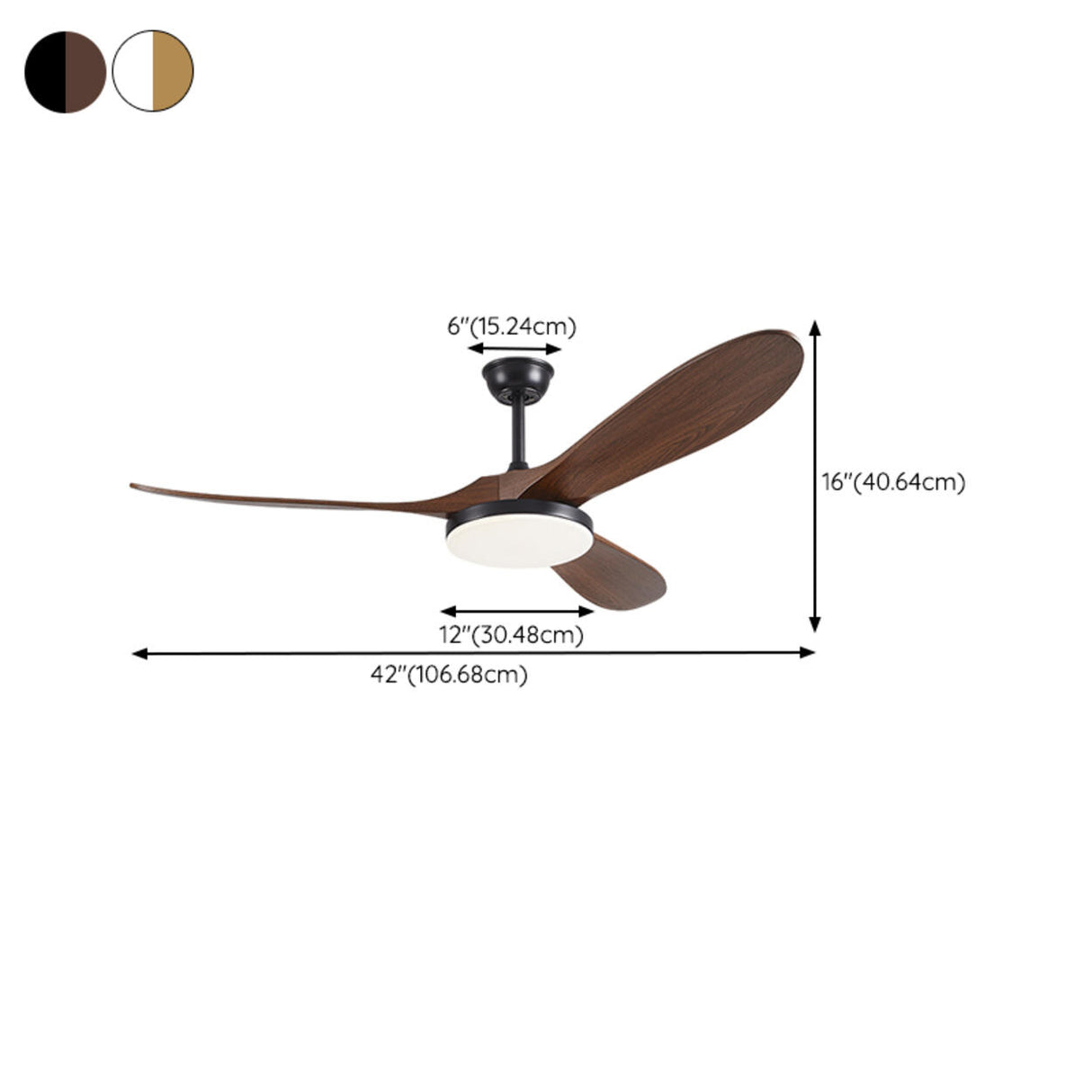 Modern 3 Wood Grain Blades Ceiling Fan with LED Light 