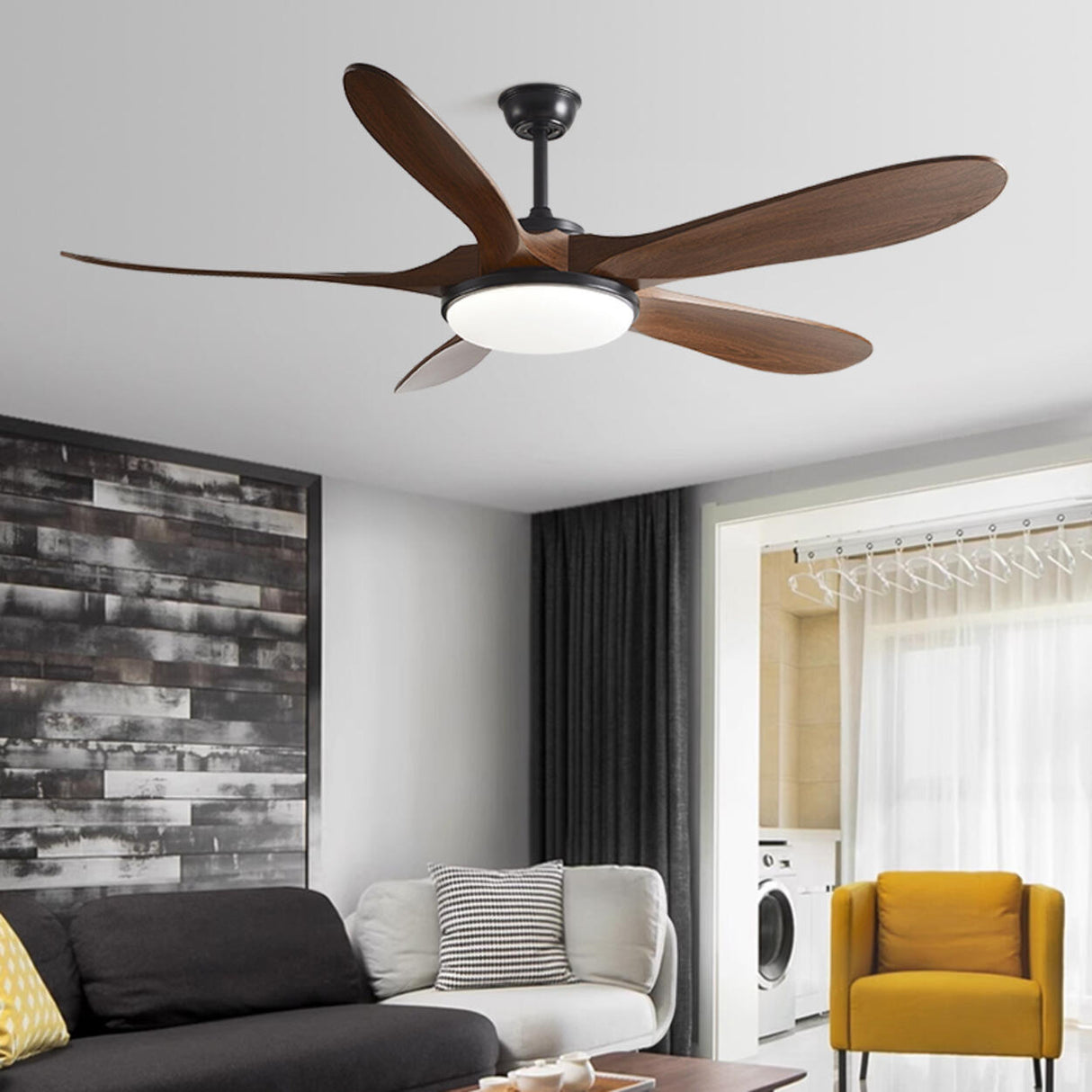 Modern 3 Wood Grain Blades Ceiling Fan with LED Light Image - 3