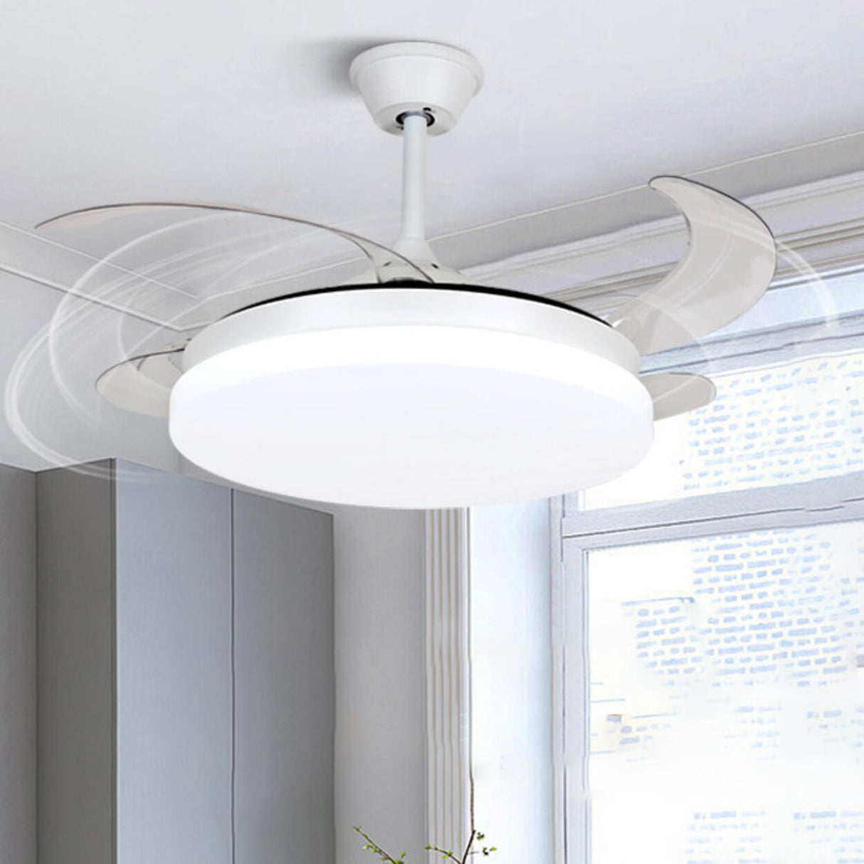 Modern 4 Blades Simple White Round Ceiling Fan Light Image - 1