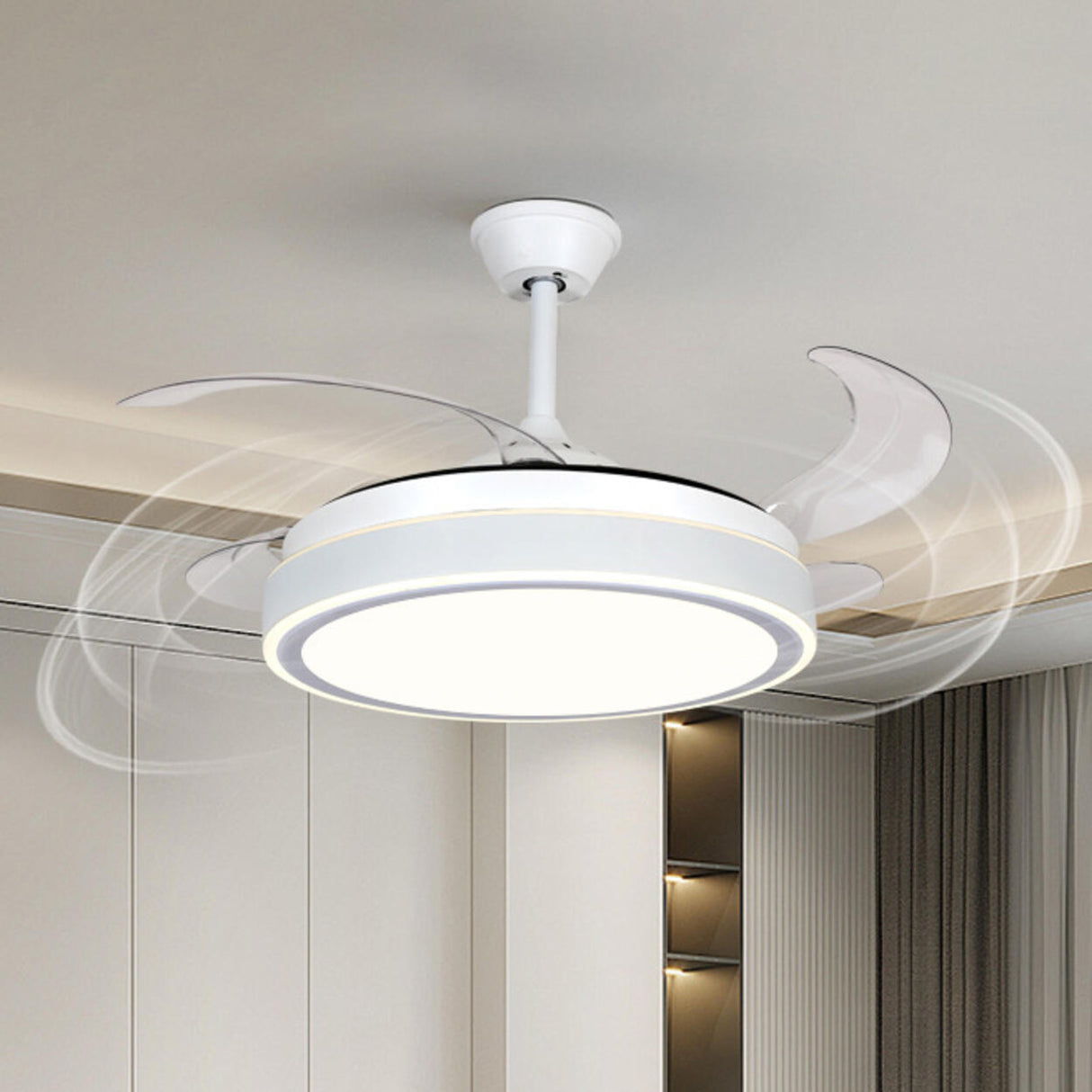 Modern 4 Blades Simple White Round Ceiling Fan Light Image - 2