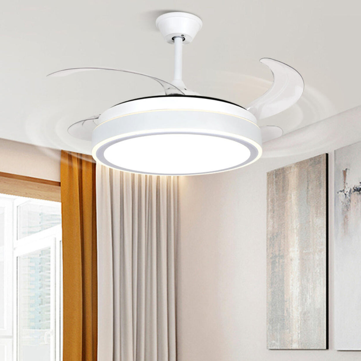 Modern 4 Blades Simple White Round Ceiling Fan Light Image - 4