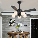 Modern 5 Blade Barrel Shade Chandelier Fan with Light Image - 1