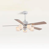 Modern 5 Blade Barrel Shade Chandelier Fan with Light Image - 11