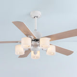 Modern 5 Blade Barrel Shade Chandelier Fan with Light Image - 12