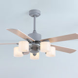 Modern 5 Blade Barrel Shade Chandelier Fan with Light Image - 13